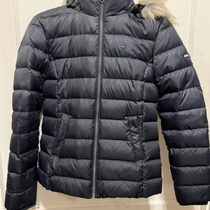 Tommy Hilfiger Black Puffer Jacket with Red Accents